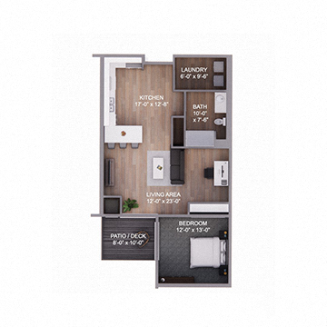 Floor plan for 1 bed, 1 bath, 830 sqft